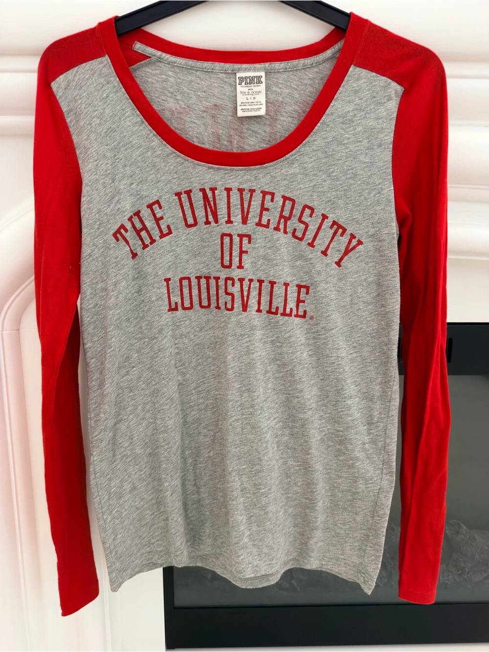 PINK Victoria's Secret Gray & Red University of Louisville Raglan Top-Size L